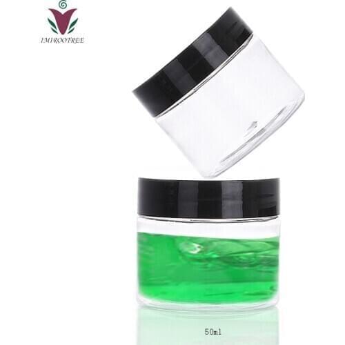 30pcs 50g 50ml PET cosmetic clear jar container plastic empty face makeup cream jar with black cap