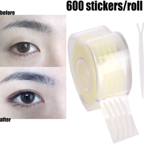 600 Rolls/roll Double Eyelid Stickers Heart-shaped Roll Fiber Transparent Double-sided Adhesive Eyelid Makeup Stickers Tools