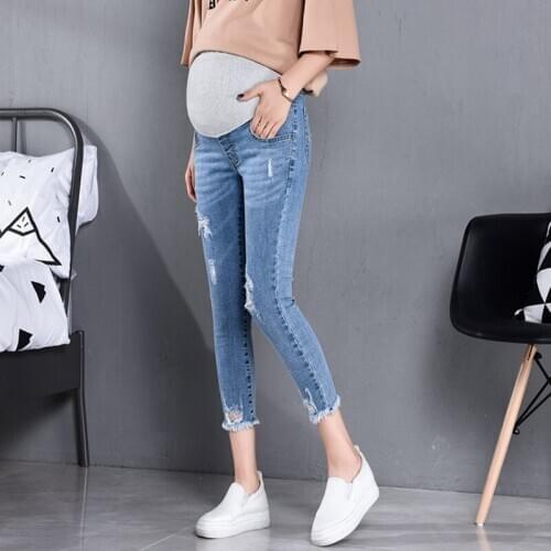 7/10 Length Summer Autumn Fashion Maternity Jeans High Waist Belly Skinny Pencil Pants Clothes for Pregnant Women Pregnancy