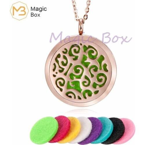Stainless steel Aromatherapy essential oil diffuser necklace pendant women Rose gold locket pendant with free chain and pads