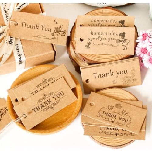 300pcs Kraft Gift Tags Handmade Thank You Hang Tags Wedding Party Gift Box Packaging Labels DIY Decoration Sewing Garment Tags
