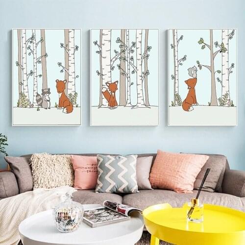 Nordic Cute Fox Bear Childrens Decorative Hanging Painting Cartoon Animal Panda Fox Nursery Kids Room Decor Oil Painting