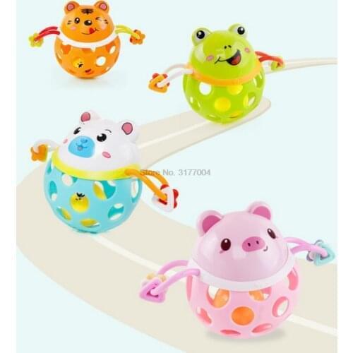 DHL 100pcs 0-12 Months Baby Soft Silicon Biteable Rattles toy Grasping Animal Music Hand Shake Early Educational Gift