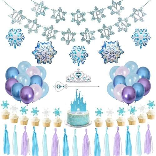 Disney Elsa Anna Snowflakes birthday decoration girl favor diy paper banner cake topper decor accessories birthday supplie set