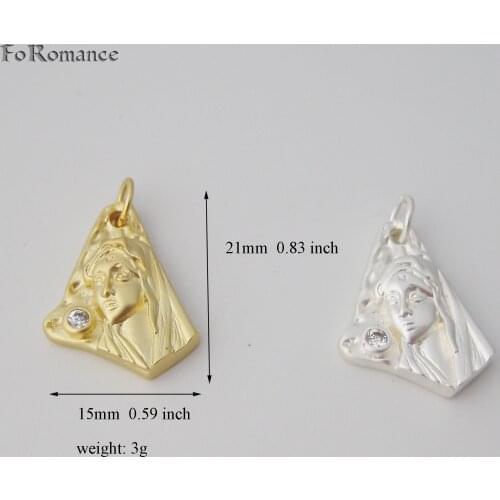 Foromance/- YELLOW / WHITE GOLD GP TWO TONES 18" WATER WAVE NECKLACE & JESUS CHRISTIAN RELIGIOUS VIRGIN MARY PENDANT TALL 21MM