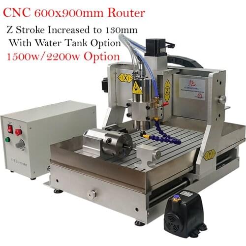 CNC 6090 4 Axis 2200W 1500W USB Water Cooling Spindle Router Z Stroke to 130mm Wood Aluminum Engraver Milling Drilling Machine