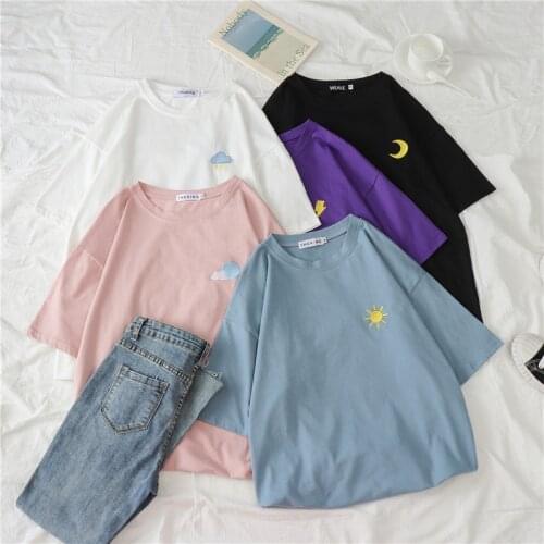 Summer short Sleeve T-shirts for Women casual tops Korean weather Embroidery Loose basic t shirt harajuku Kawaii woman tshirts
