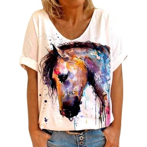Summer Harajuku Woman Tshirts Women Vintage Sun Horse Printed Pattern Casual Short Sleeve Graphic T Shirts Camisetas Mujer