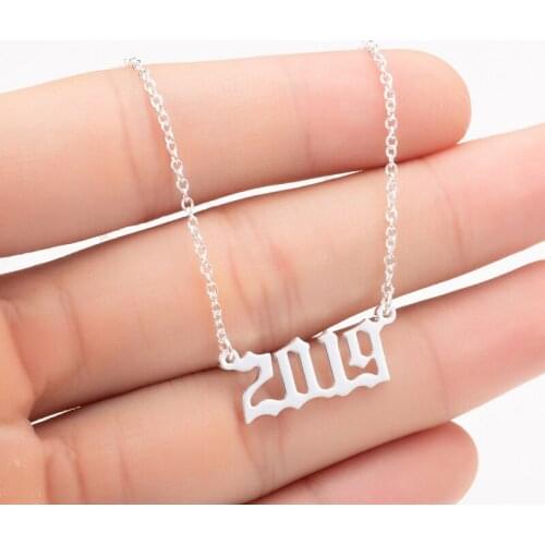 Jisensp Stainless Steel Necklace Unique 1980-2019 Year Number Necklace Pendant Fashion Jewelry for Women Men Birthday Gift