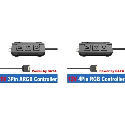 RGB Controller Cable, ARGB CPU Case Cool Fan LED Light Strip Lamp Bar Water Cooling AURA Control,SATA/Molex Powered