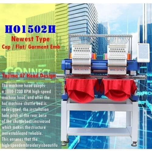 China 10 years service ! 15 Needle 2 Head Flat Cap 3D Embroidery Machine Double Heads Tajima Design Type High Quality High Speed