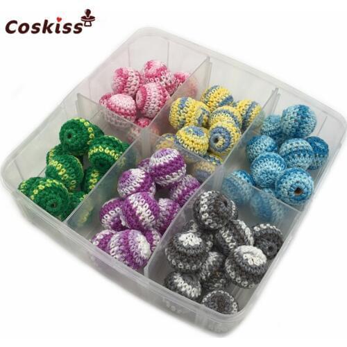 Crochet Round Wooden Beads 60pcs Crochet Color Mix Ball 0.79"(20mm) DIY Jewelry Wooden Teething Accessories