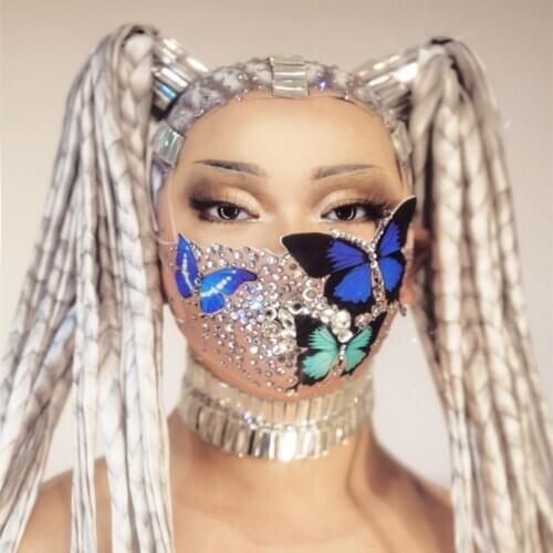 Funny Crystals Mask Rhinestone Pearls Masks Party Women Men Nightclub Prom Face Decoration Club Singer Dancer Stage Accessories