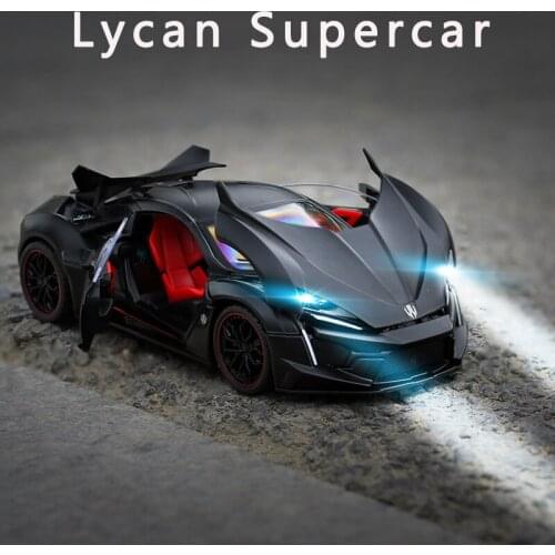 1/24 Alloy Lycan Car Model Pull Back Sound And Light Toy Car Simulation Sports Car Racing Boy Metal Car Decoration Collection