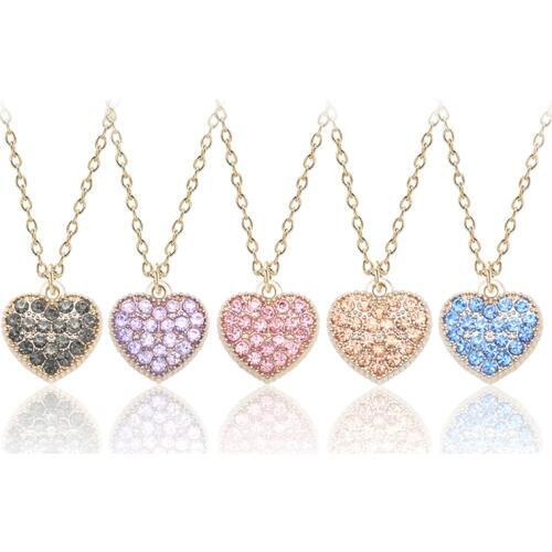 Fashion Rhinestone Love Jewelry Personality Men And Women Color Peach Heart Necklace Black Blue Pink Metal Pendant Jewelry Gift
