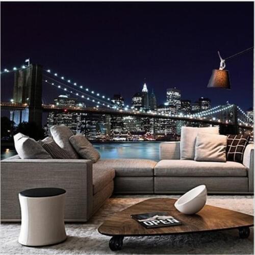 Beibehang Custom The New Mural 3D Stereo New York Bridge Night Wallpaper Bedroom Sofa Background Wall Covering Wallpaper Murals