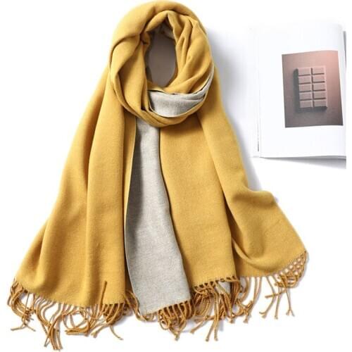 New luxury cashmere solid color scarf for women warm fringed shawl scarves men neck thick cotton wool wraps long tassel bandana