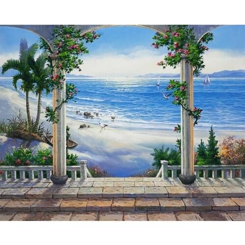 Beibehang Customize any size wall paper seaside landscape balcony Mediterranean style living room bedroom background wallpaper