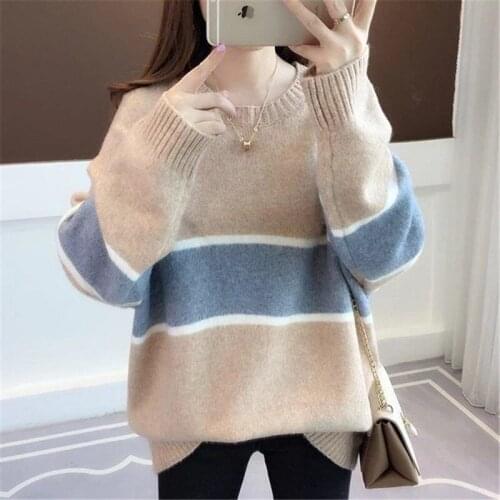 Autumn Winter All-Match Striper Sweater Fashion Korean Knitwear Women Long Sleeve Pullover External Wear Tops TT00156