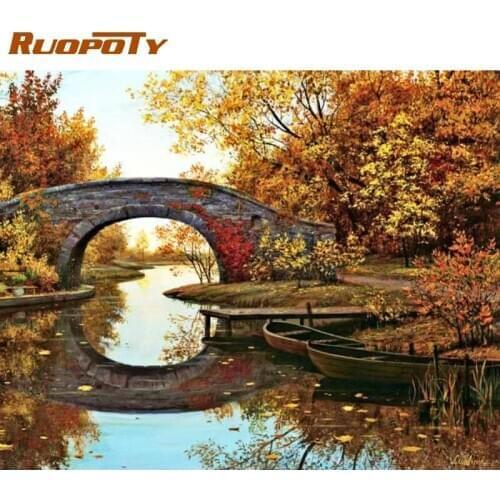 RUOPOTY Autumn Landscape Oil Painting By Numbers On Canvas With Framed Paint For Adults Coloring By Numbers Home Decor Wall Art