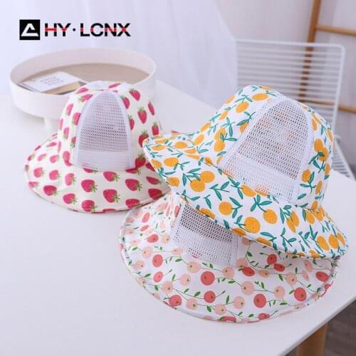 Summer Child Fruit Print Cotton Breathable Net Fisherman Hat Boys Girls Outdoor Sports Cute Big Brim Sun Bucket Hat