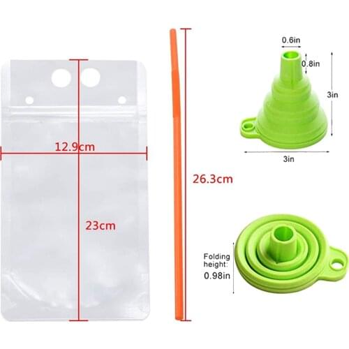 100 Pcs Plastic Disposable Drink Pouches Juice Bags with Straws for Parties