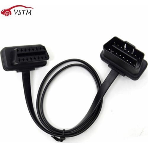 100cm 60cm Flat Thin As Noodle OBD2 OBDII OBD 16Pin ELM327 Male To Female Elbow Extension Cable Diagnostic Scanner Connector