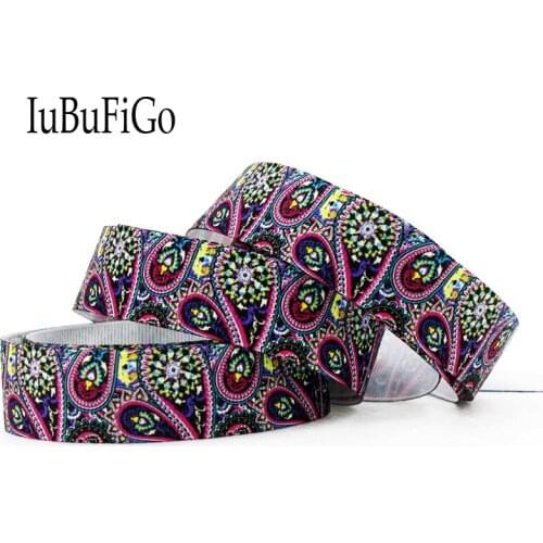 [IuBuFiGo] 50 yards 7/8" 22mm Paisley flowers Nut Printed Grosgrain Ribbon Tape