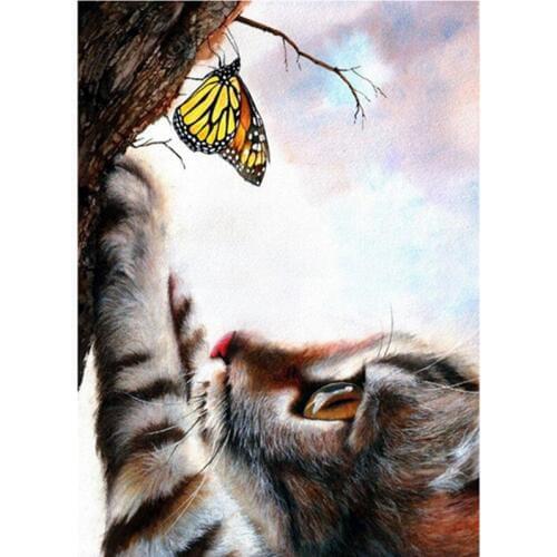 DIY diamond Cat catch butterfly painting 5D diamond cross stitch needlework rhinestone plastic crafts painting
