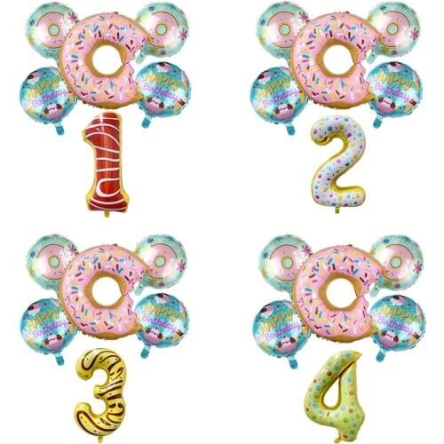 6pcs/lot Doughnut Foil Balloons Donut Number Balloon Children Food globos Birthday Party Decorations Baby Shower Party Supplies