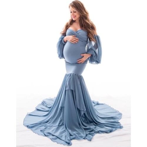 Chiffon Sleeve Women Maternity Dress Photograph Pregnant Gown Photo Shoot Clothes