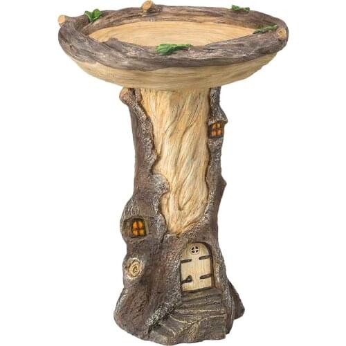 Fairy Bird Bath Polyresin Bird Feeder Desktop Ornament for Indoor Outdoor Decoration