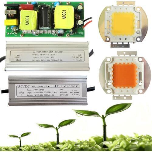 High Lumen BridgeLux 100w 45mil White Full Spectrum 380~780nm LED Light Diodes + 100 AC Or DC Power Supply For Plant Grow Light