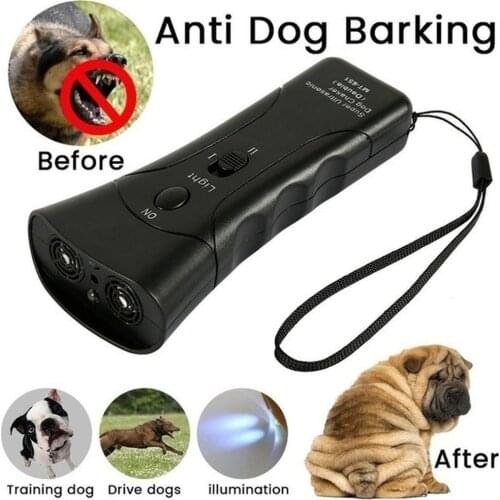 Double Head Ultrasonic Dog Repeller Portable LED Flashlight Stop Bark Tool Pet Puppy Barking Control Training Device