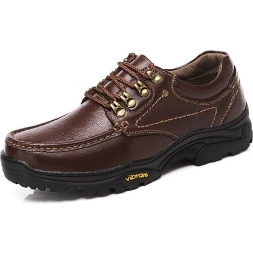 Spring Summer New Mens lace up Genuine Leather Casual Shoes all-match non-slip wear-resistant breathable Outdoor Work Shoes