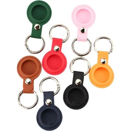 For Apple AirTags PU Leather Protective Case with Key Ring Anti-scratch Portable Accessories Protector Cover for Air Tags