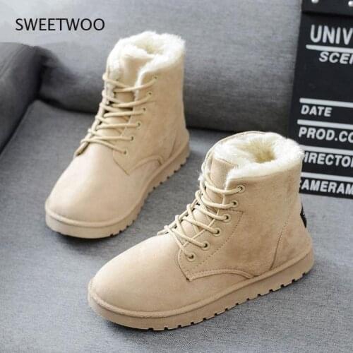 2021 Women Winter Snow Boots Warm Flat Plus Size Platform Lace Up Ladies Womens Shoes New Flock Fur Suede Ankle Boots Female