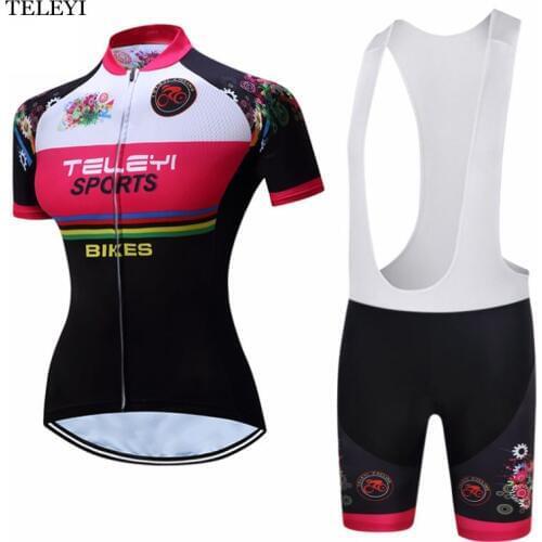 TELEYI Team Women Outdoor Outfits Ropa Ciclismo Cycling Jersey Girls Bib Shorts Set Bike Bicycle Sportswear maillot Sets