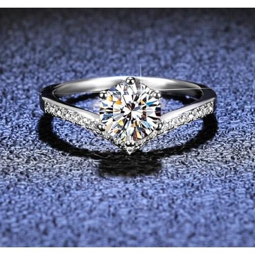 V-Shaped Wedding Ring 1CT Moissanite Diamond Sterling Silver Womens Ring Anniversary Gift