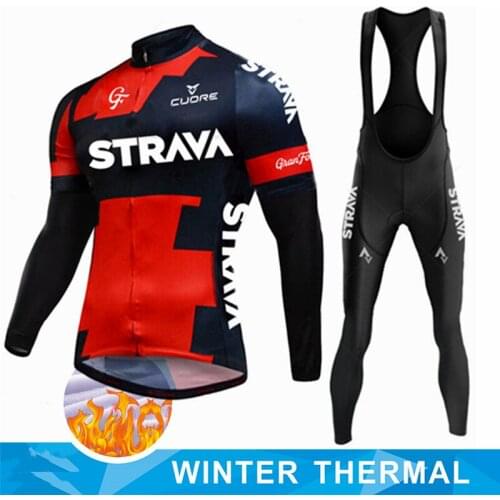 STRAVA Winter Fleece 2021 Mens Cycling Jersey Set Mountian Bicycle Clothes Wear Ropa Ciclismo Racing Bike Clothing Cycling Set