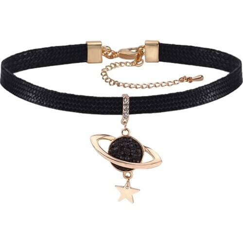 Star Pendant Necklace Female Black Leather Chain Clavicle Choker Necklace Gifts