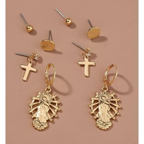 Wollet 2020 Jewelry New Fashion All-match Earrings For Women Female Set Metal Retro Cross Character Multi-Style Combination