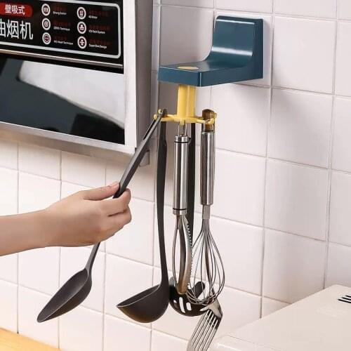 360 Degree Rotating Kitchen Utensils Hook Self-Adhesive 6 Hooks Bathroom Wall Hook Kitchen Storage Home Accessories