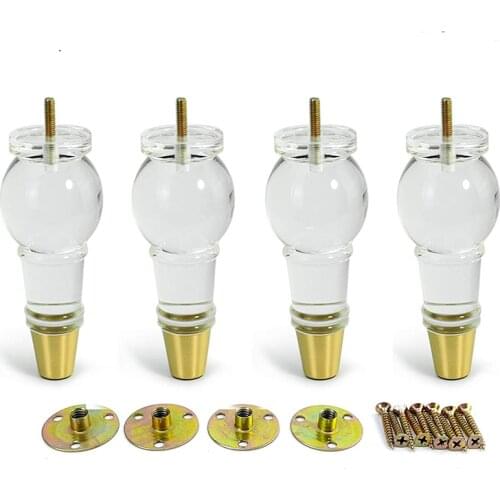 4Pcs/Set Acrylic Furniture Legs 7.1inch Replacement Sofa Feet Cabinet Modern Clear Decor DIY Legs Classical Style Load 800lbs