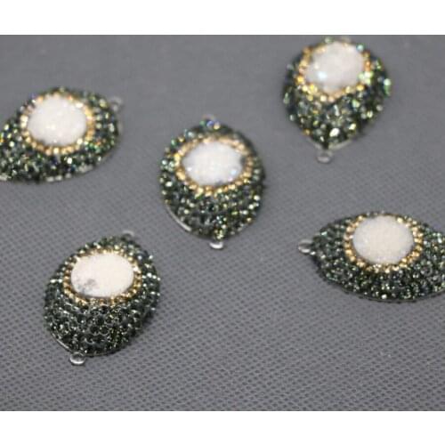 5pcs White Druzy Necklace Beads, Titanium Quartz Crystal Point Pendant Gems Stones Beaded, DIY Necklace Jewelry Accessories