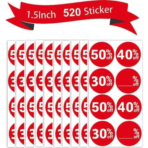 520 Pcs Sale Off Stickers 50% 40% 30% Blank% Off 1.5 inch Sale Price Percent Off Stickers Labels Discount Deals Circle Pricemark