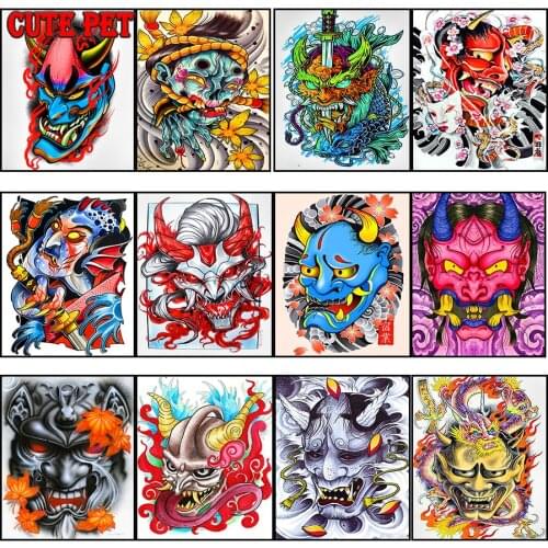 5d diy diamond painting Japanese Samurai mask diamond mosaic cross stitch mosaic embroidery round square stones decoration salon