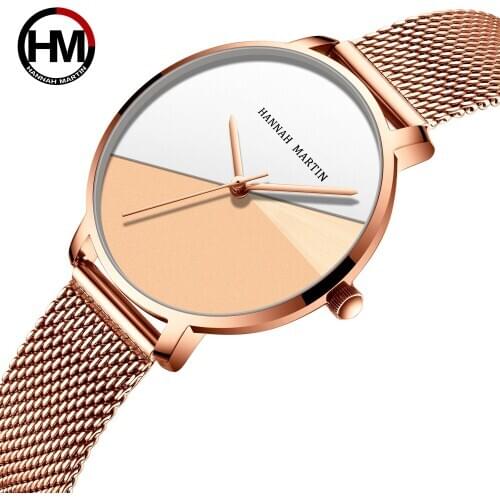 Hannah Martin Women Watch Ultra-Thin 2020 Rose Gold Ladies Watch Mesh Strap Womens Watches TOP Brand Luxury montre femme