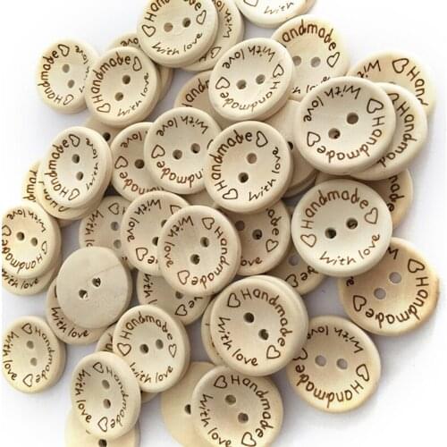 DIY Buttons Crafts Natural Color Wooden Buttons 100PCS/Lot Handmade Love Letter Wood Button craft DIY Apparel Accessories
