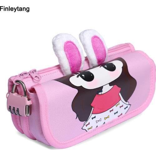 Kawai Pencil Case Stationery with Lock Password Pencil Box Fashion Cartoon Large Capacity Child Lock Pencil Bag School Supplies